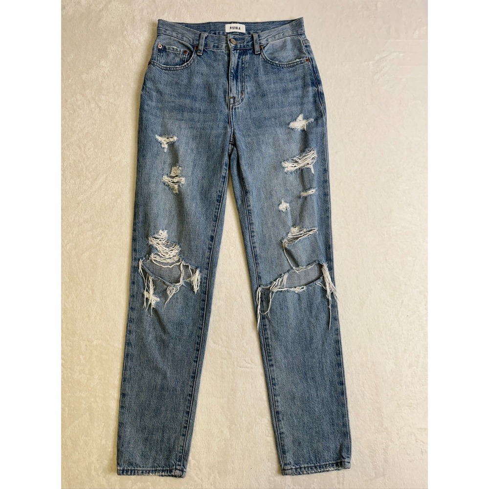 PISTOLA Jeans Womens 25 Presley Distressed High Rise Relaxed‎ Roller Tapered Leg